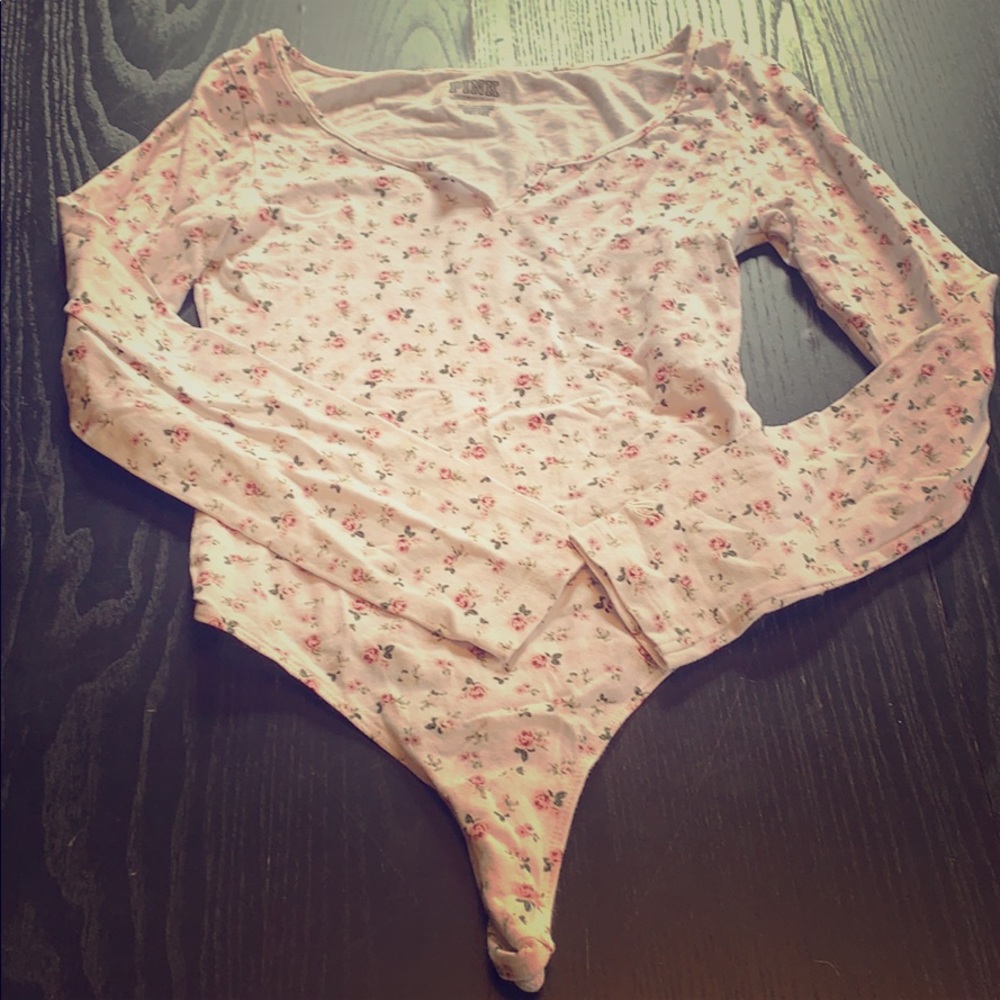PINK XS floral bodysuit - EUC!